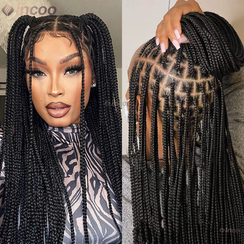 

36 "синтетические плетеные парики Cornrow, кружевные передние парики для чернокожих женщин, полный парик шнурка, коса в африканском стиле, без узлов, косички, парик