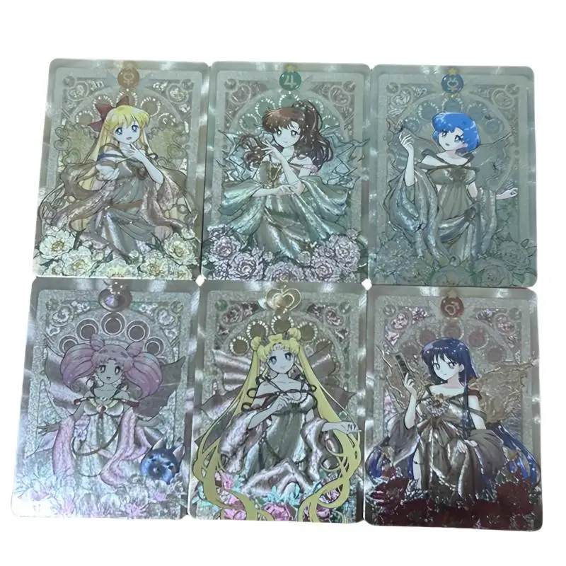 Sailor Moon Flash Card Usagi Tsukino Mizuno Ami Kino Makoto Diy Coarse Process 6Pcs Anime Collection Action Toy Figures Gifts