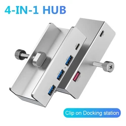 USB Hub 4 Port 5Gbps Data Transmission Multifunction Aluminum USB 3.0 Docking Station Fixed Clip Adjustable Converter Hub