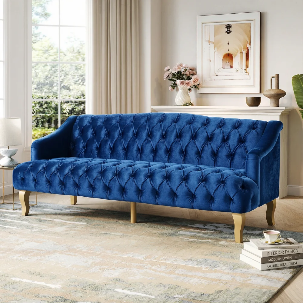 

3-Seat Comfortable Sofa with Curved Wooden Legs for Living Room And Study Furniture Home Decor