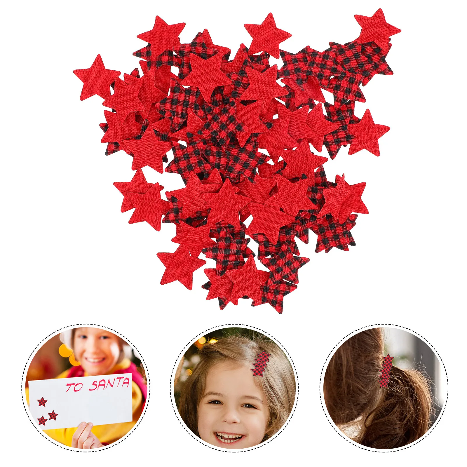 

100Pcs Five Pointed Star Ornament Lattice Plaid Cloth Decoration Christmas Star Cloth Ornament DIY Handcraft Material for Party