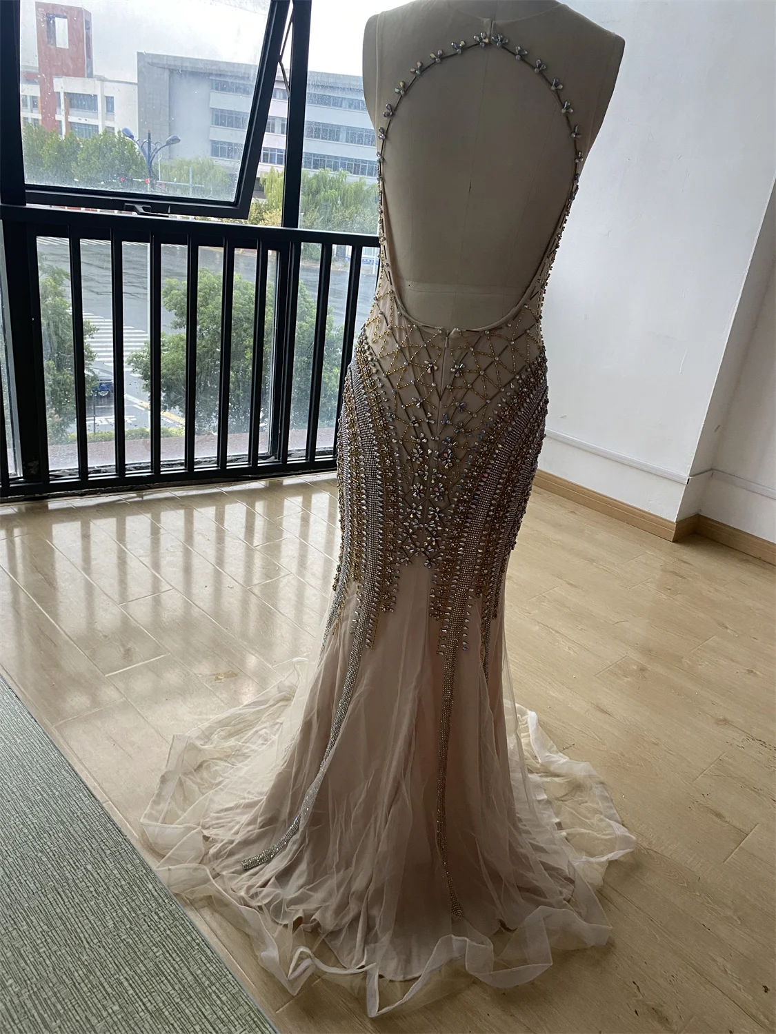 CloverBridal Actual Video Heavily Beaded Luxury Vestidos De Noche Mermaid Rhinestones Champagne Backless Evening Dresses CE08235