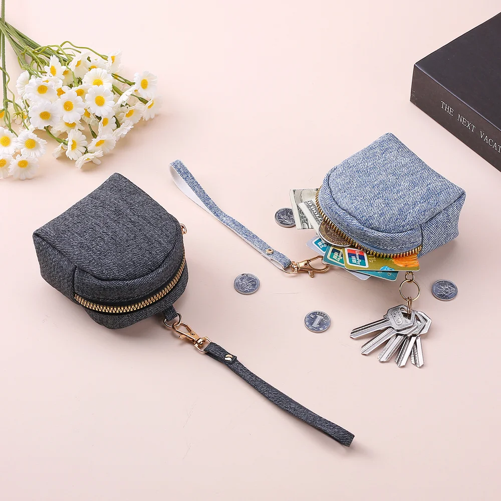 Keychain mini coin purse, earphone pouch, couple key ring, backpack accessory, denim handbag