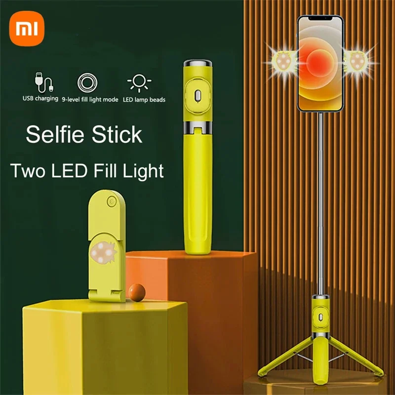 Xiaomi 360 Degree Rotable Selfie Stick Wireless Bluetooth Remote Reinforced Tripod Foldable 3 Colors Rechargeable Fill Light