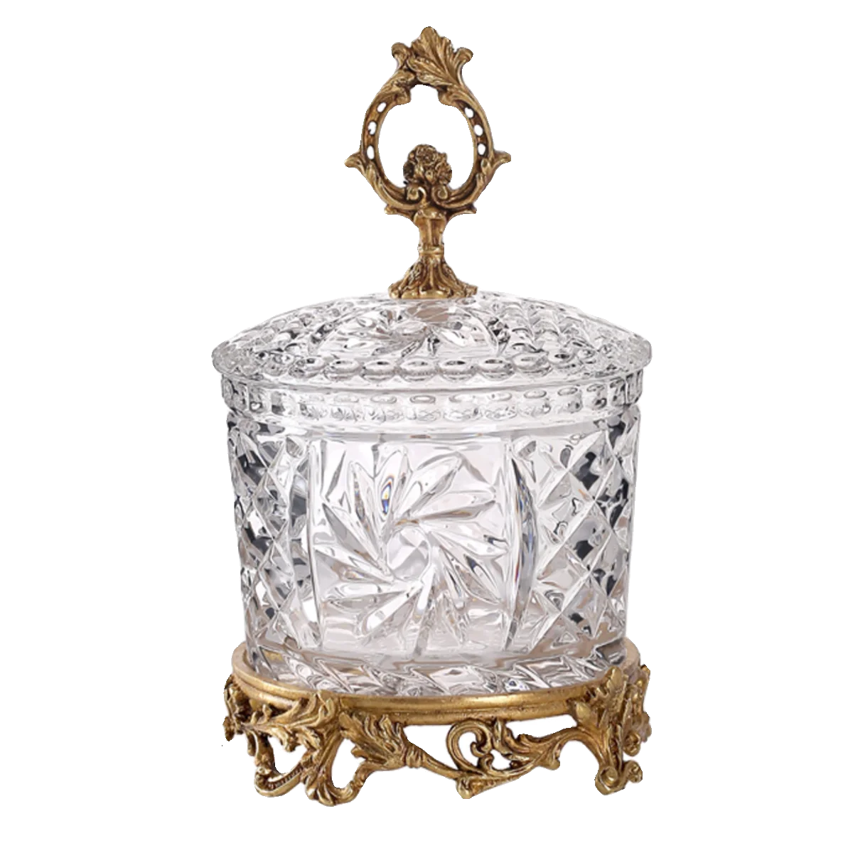 French Crystal Glass Brass Candy Jar European Light Luxury High-end Transparent Storage Box Living Room Home Accessories