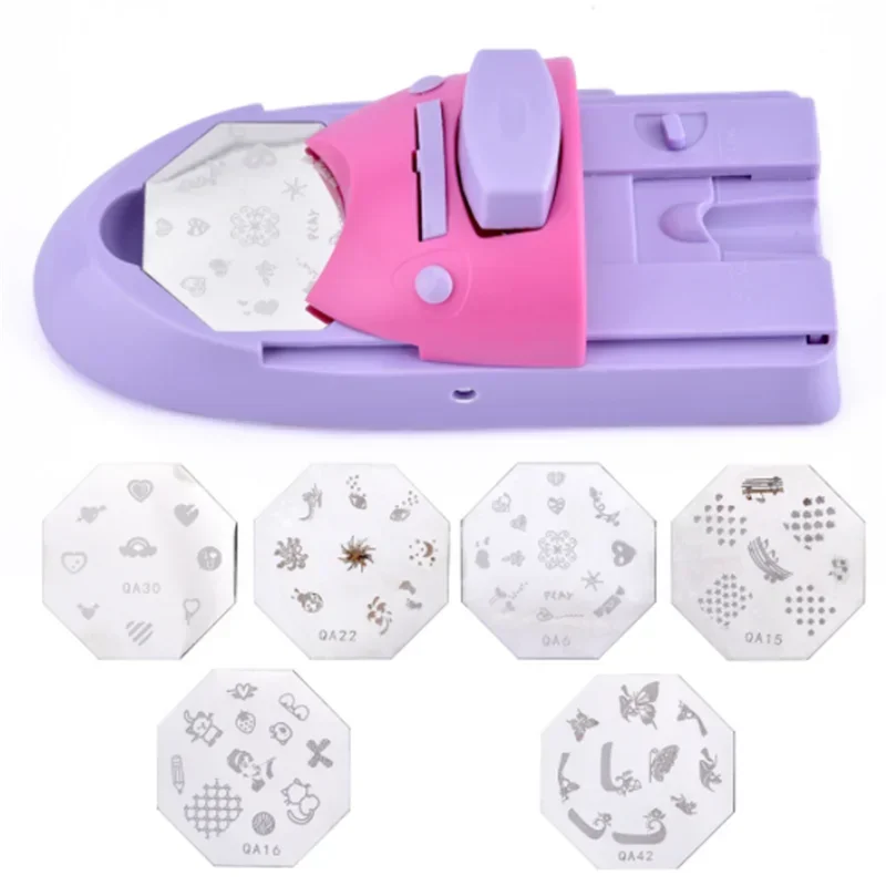 Manual Nail Art Printing Machine with 6pcs Metal Stamping Plates Manicure Nail Color Draw Polish Nail Printer Set Tool