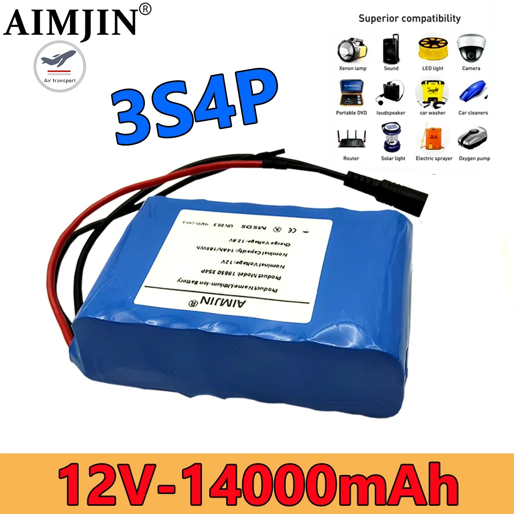 

18650 Battery 12V 14000mAh 3S4P Lithium Ion Battery Pack with BMS for Bait Boat Backup Power Supply Pull Net Boat Speaker