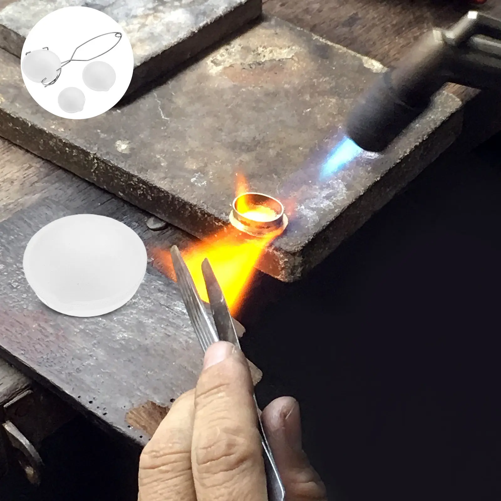 4Pcs Jewelry Melting Crucible Set High Temp Resistant Metal Smelting Kit Smelting Tongs Pot for Gold Silver Copper Brass Casting