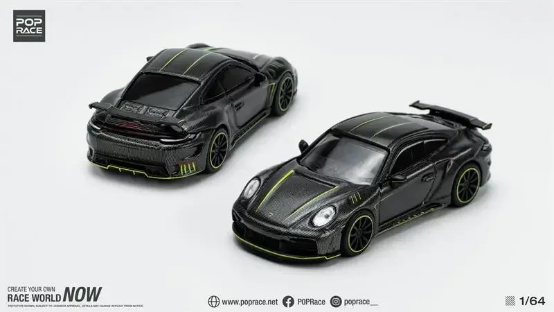 PopRace 992 스팅어 GTR 카본 에디션, 블랙 다이캐스트 모델 자동차, 1:64