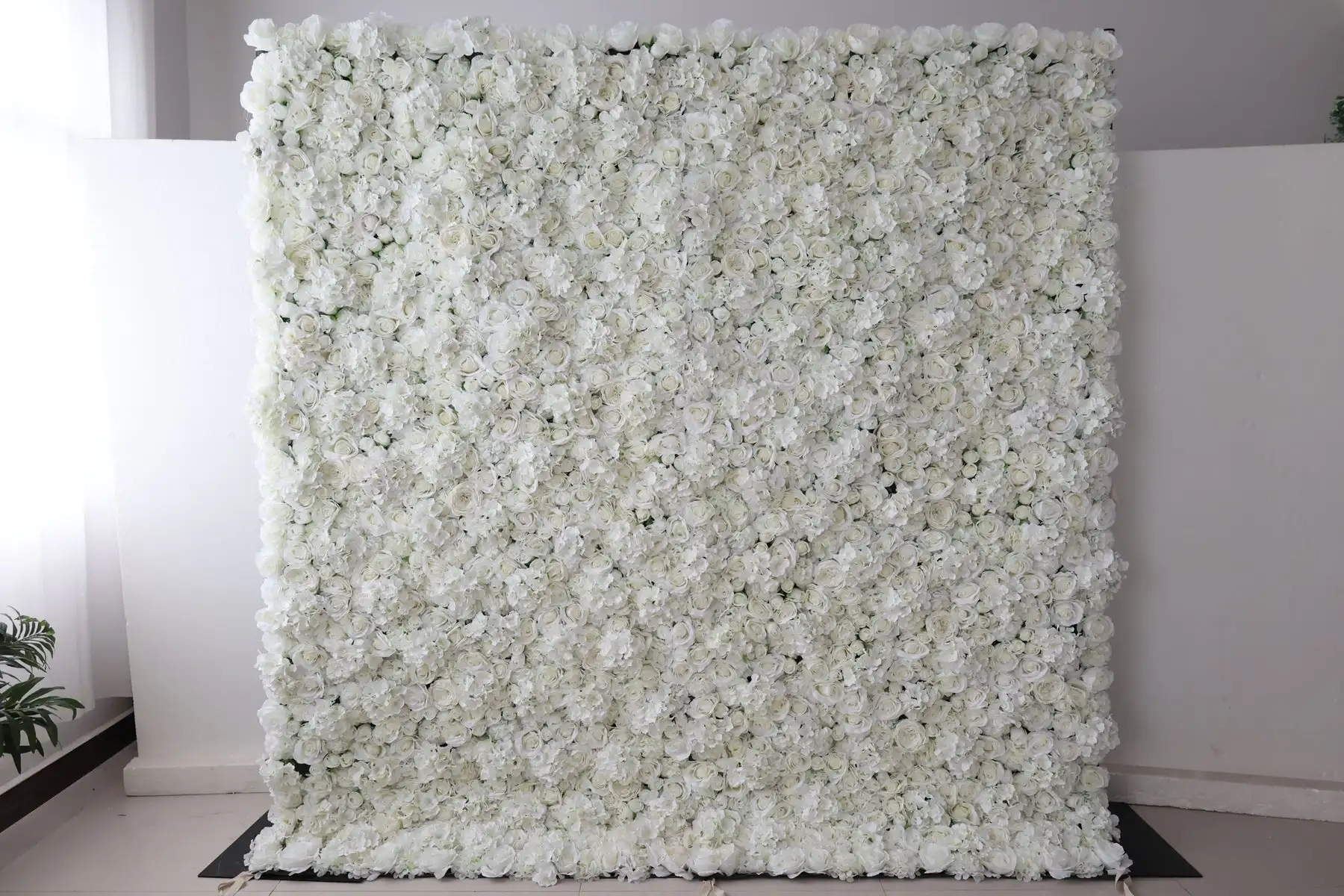 

Royal Series Luxury pure white 3D mixed floral fabric wall Wedding background props rose peony green plant curtain wall