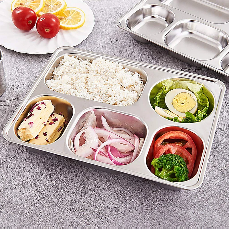 

Dinner Tray Stainless Steel Divided Dinner Tray Lunch Container Food Plate For School Canteen-1pc