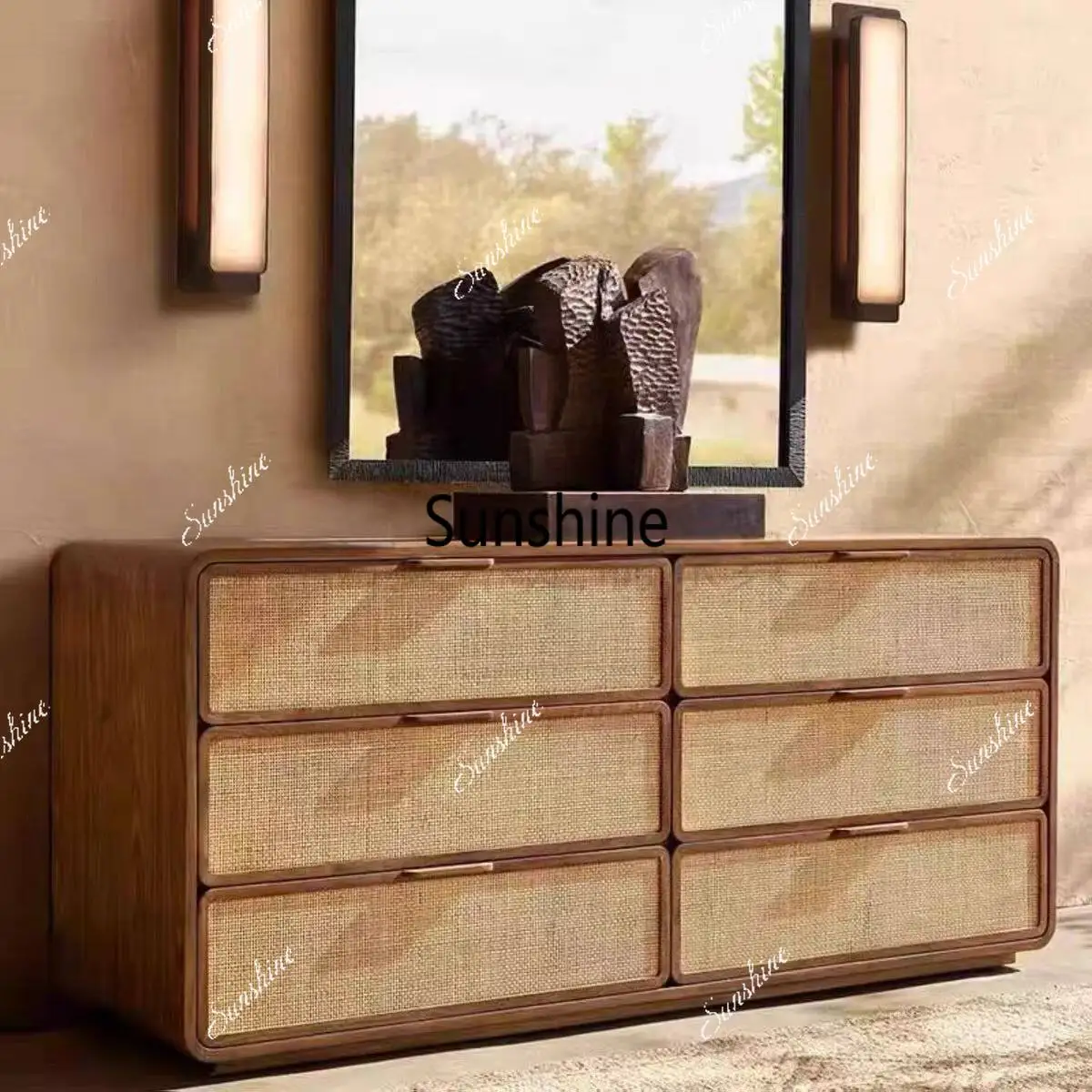 

American retro solid wood dining side cabinet, living room home storage cabinet