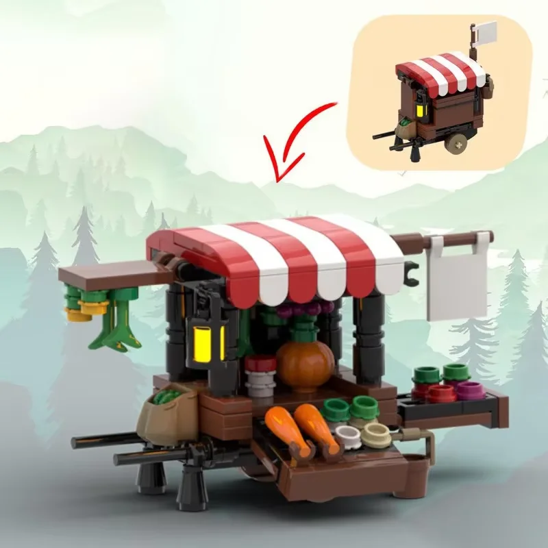 Força medieval e rack de vegetais modelo moc blocos de construção brinquedo conjunto criativo presente do feriado ornamento
