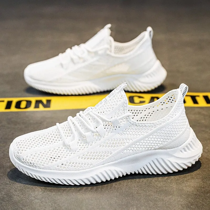 

Men's Summer Breathable Mesh Running Shoes Lightweight Casual Sports Sneakers Soft Bottom Large Size White Trendy Footwear