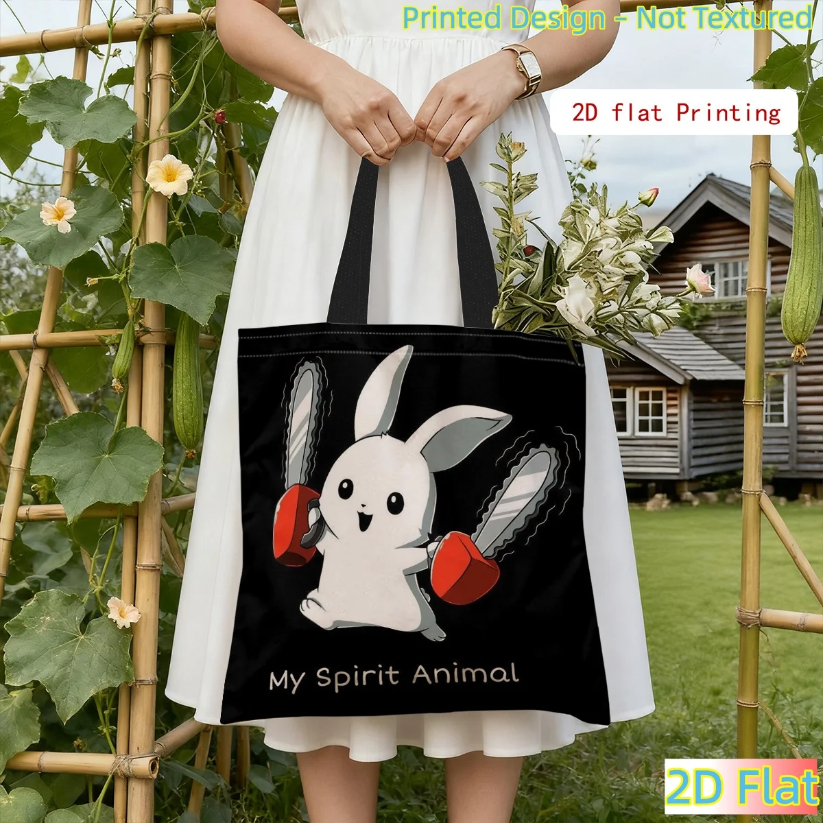 1pc Large Capacity Tote Bag with Funny Chainsaw Rabbit & 