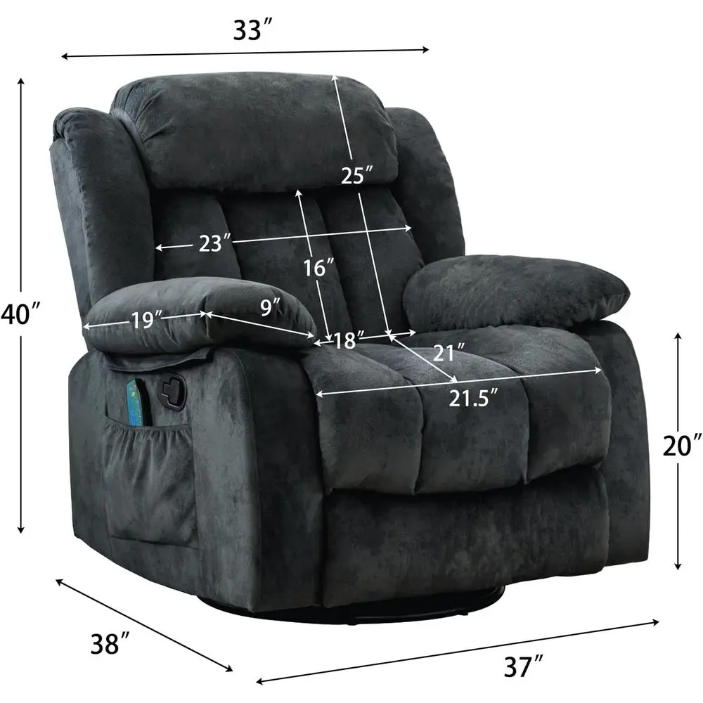 Massage Recliner Chair with Heat and Vibration, 360° Manual Swivel Rocker, Comy abric Single Soa with Side ket, or Living Room,G