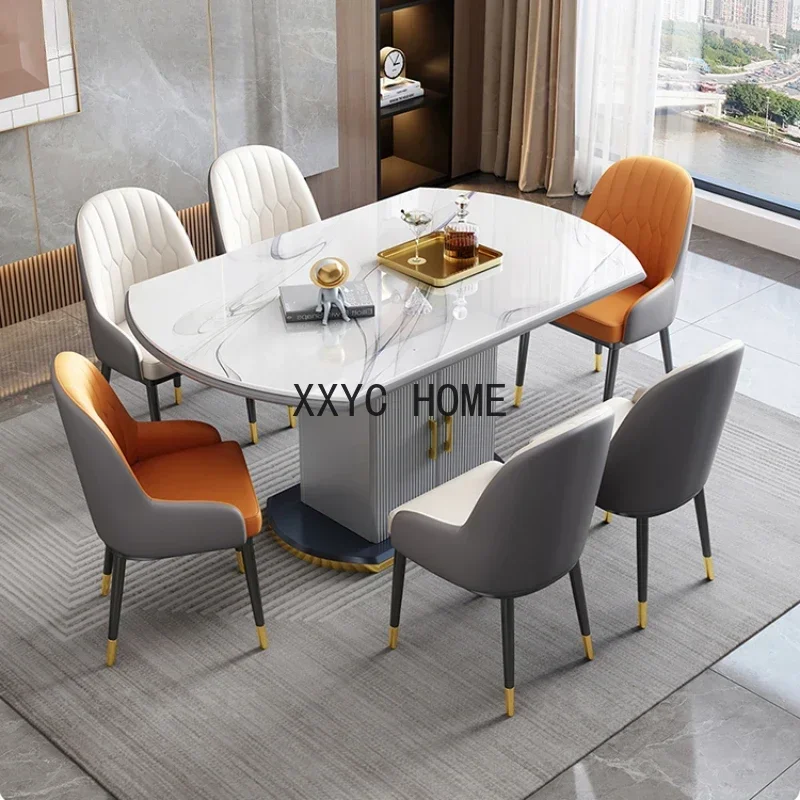 Mesa de Comedor redonda ovalada, tocador plegable y extensible de diseño nórdico, Mesa moderna de pizarra, Comedor, muebles para el hogar
