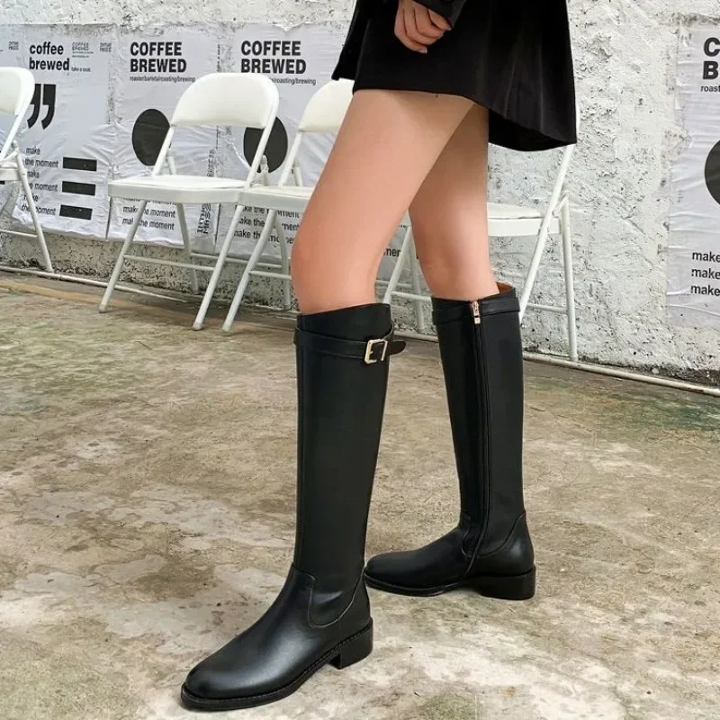 Ladies Knee High Shaft Shoes Round Toe Flat New In Sale Spring 2024 Fashion Women's Long Boots Hot on Promotion Gyaru Gothic Pu