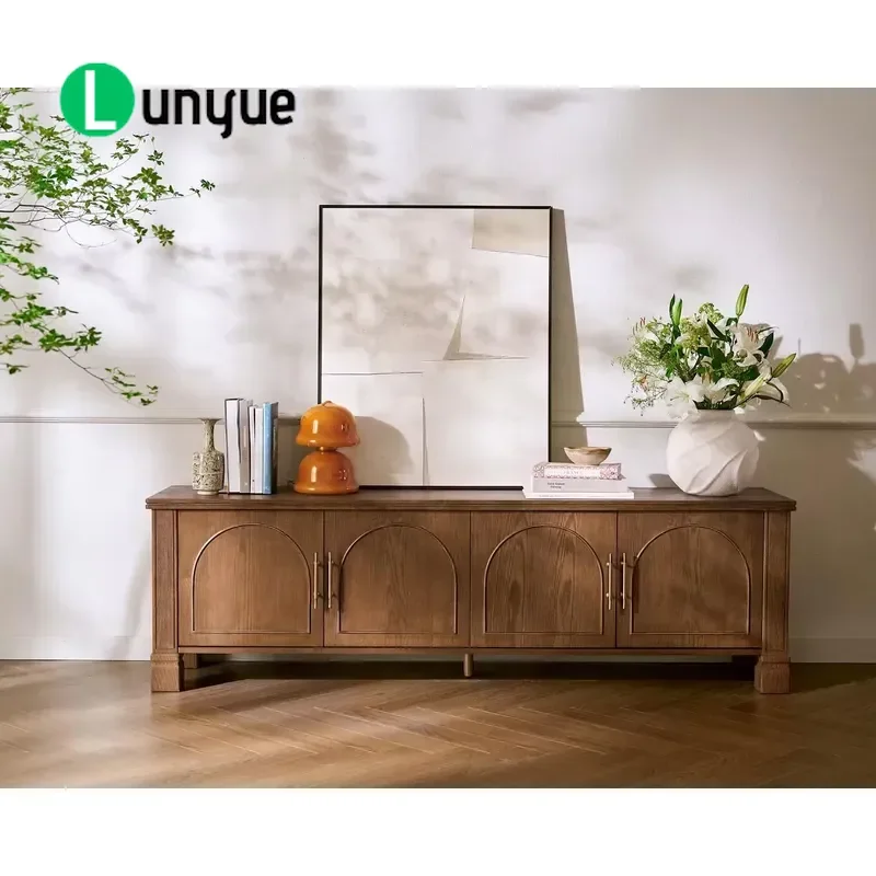 Wooden Media Console 4 Door Storage TV Cabinet for Living Room Furniture Home Entertainment Center Modern Design Durable Wood