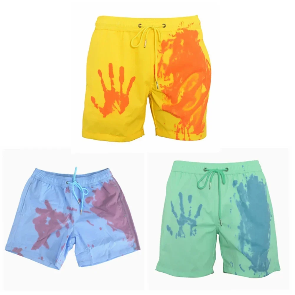 Calção de praia masculina colorida, calção de banho, maiô, banho seco rápido curto, calça fria de gelo, verão