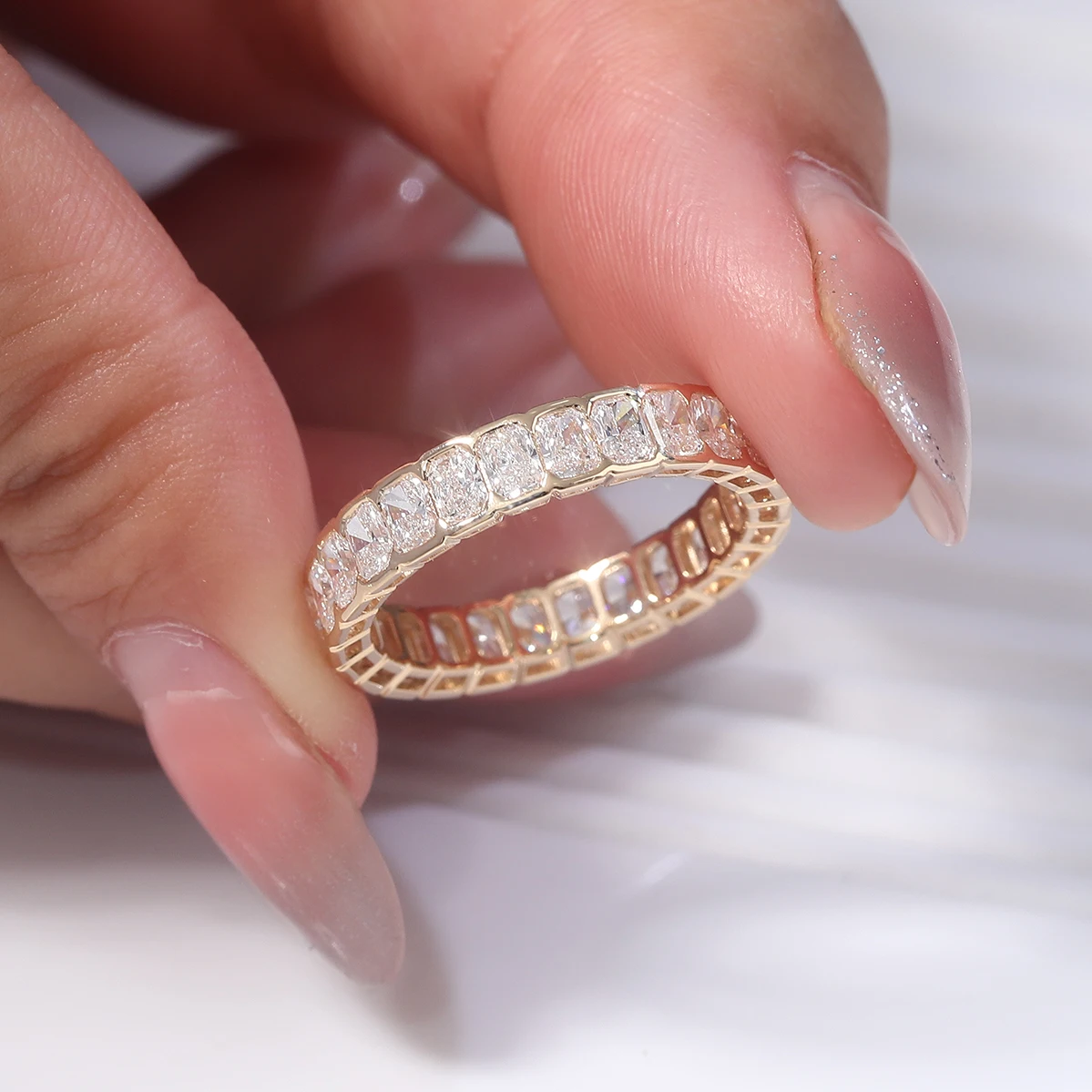 Provence Luxus-Vollband-Ring aus 10 Karat massivem Gold, strahlender Schliff, DEF/VS-Labordiamant, Hochzeit, Verlobungsring, Schmuck, Weihnachtsgeschenke