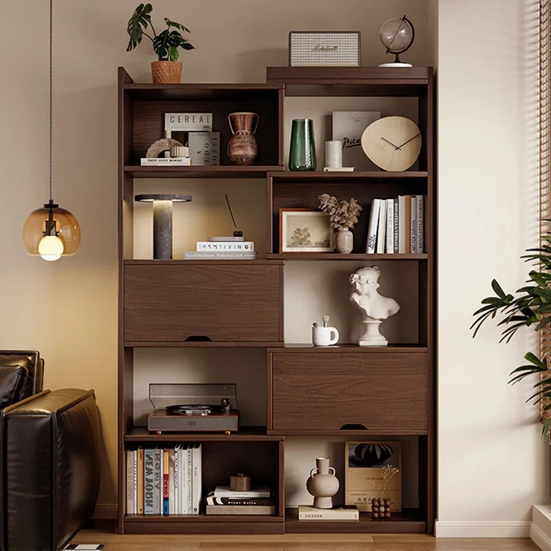 All solid wood bookcase retractable grid storage integrated wall storage bookshelf