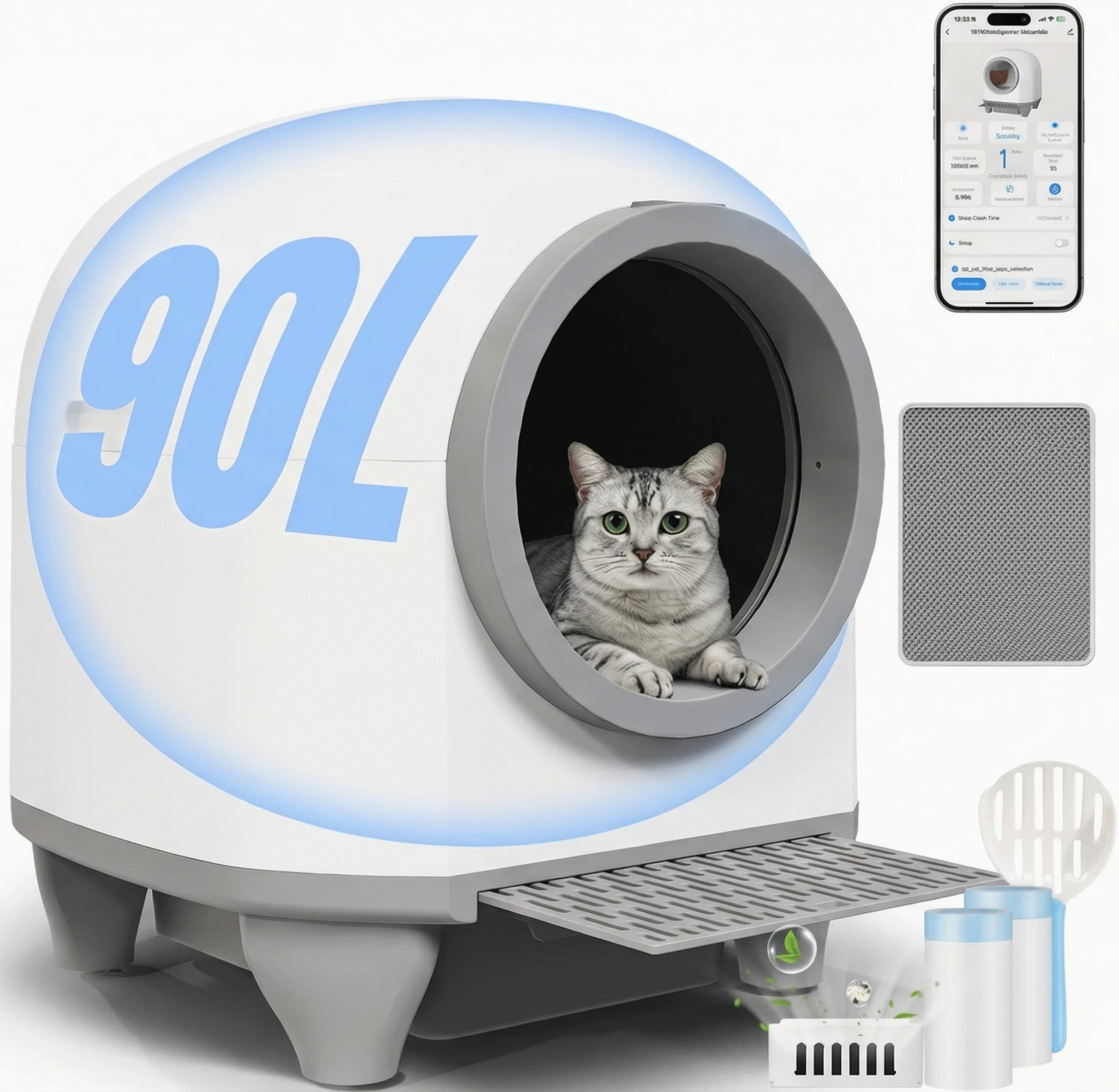 Devoko Entzückende selbstreinigende Katzentoilette in Katzenohrenform mit Sicherheitssensor Katzentoilette für mehrere Katzen