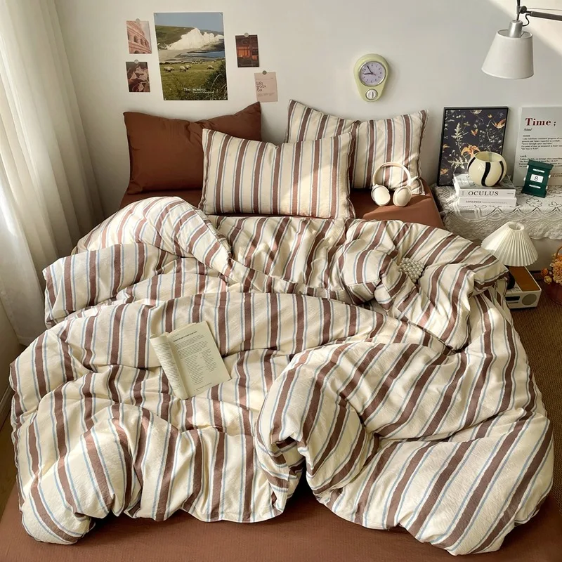 3pcs Color-Blocked Stripe Duvet Cover Set (1 Duvet Cover + 2 Pillowcases, Comforter & Pillow Inserts Not Included)