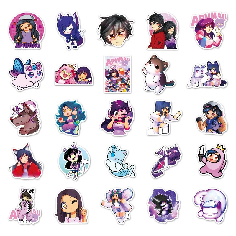 50pcs Aphmau Cartoon Stickers Suitcase Water Cup Stationery Mobile Phone Car Scooter Laptop Refrigerator Decorative Sticker