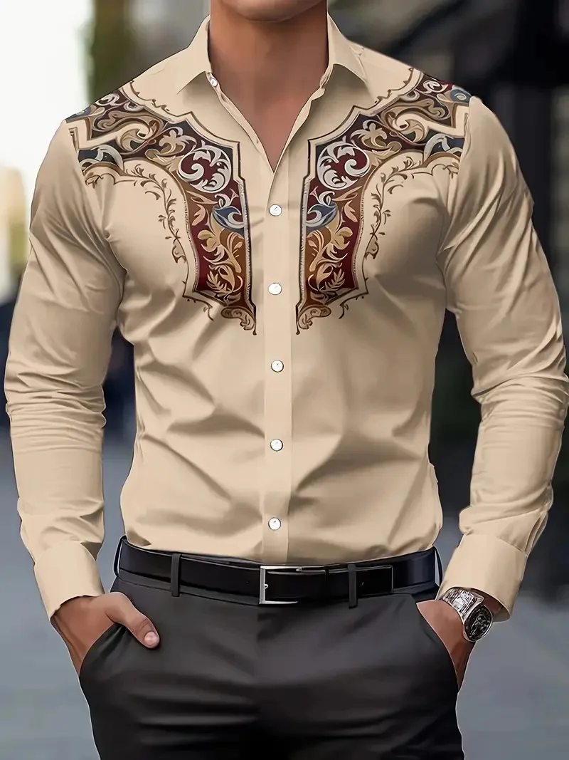 3D Printed Men's Long Sleeve Shirt Breathable Casual Suit Summer Lines Folding Suit Outdoor Holiday Casual Hawaii