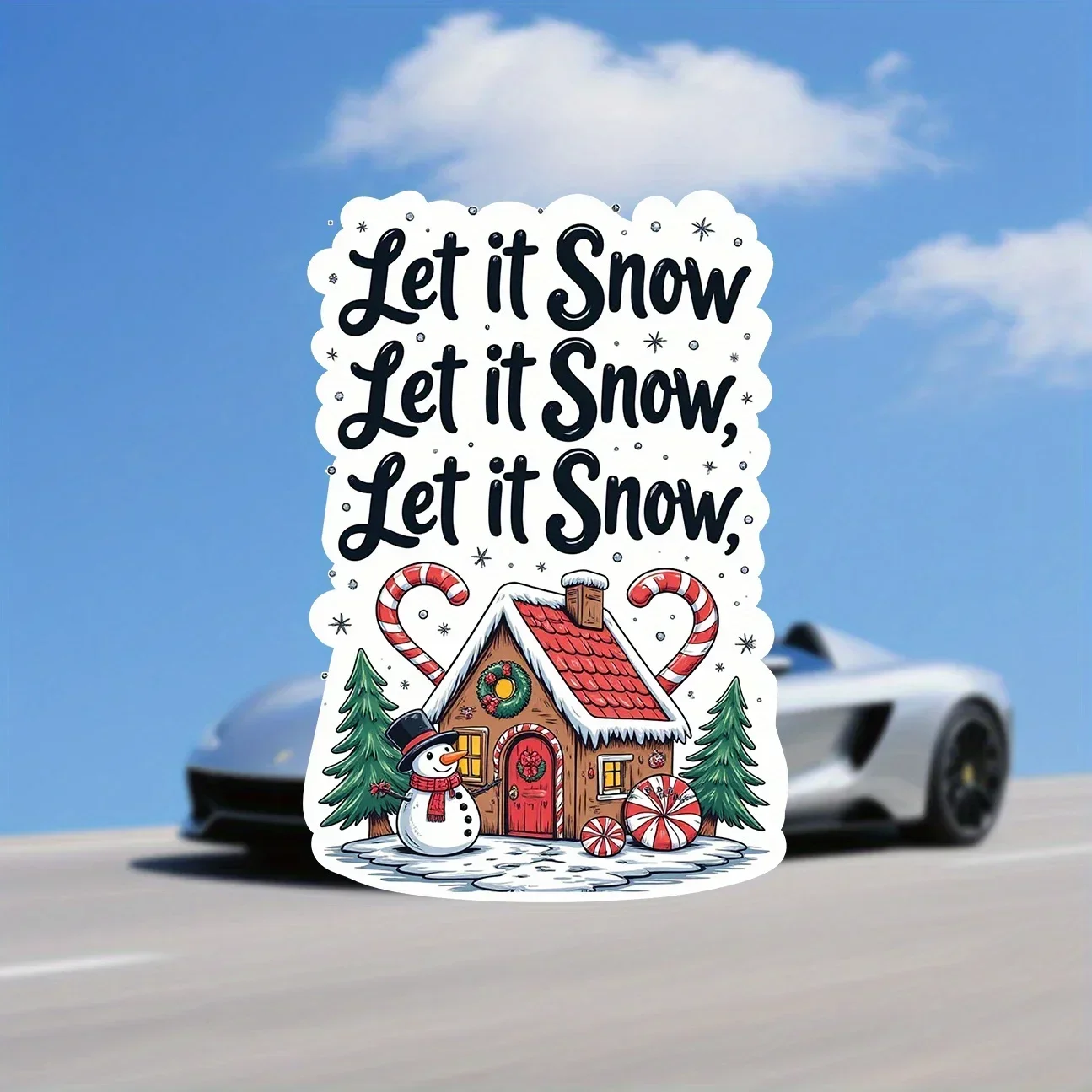 

3PCS "Let it Snow Gingerbread House" Car Motorcycle Sticker, Festive Themed Decal, Vehicle Exterior Holiday Creative Sticker