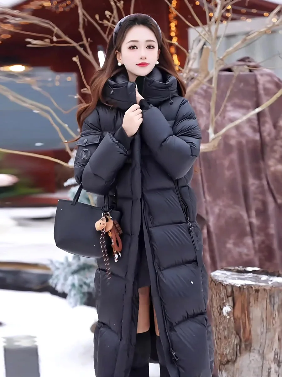 Nuevo Abrigo Largo de Plumón Blanco para Mujer, Resistente al Frío Extremo, Diseño Casual con Cierre, Estilo Informal