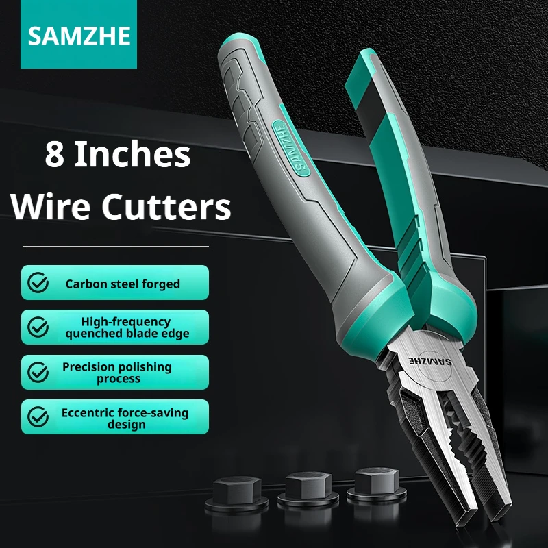 SAMZHE 8 inch draadkniptang, chroom-nikkel staal, multifunctionele elektriciënstang, speciale draadtang voor industrieel gebruik.