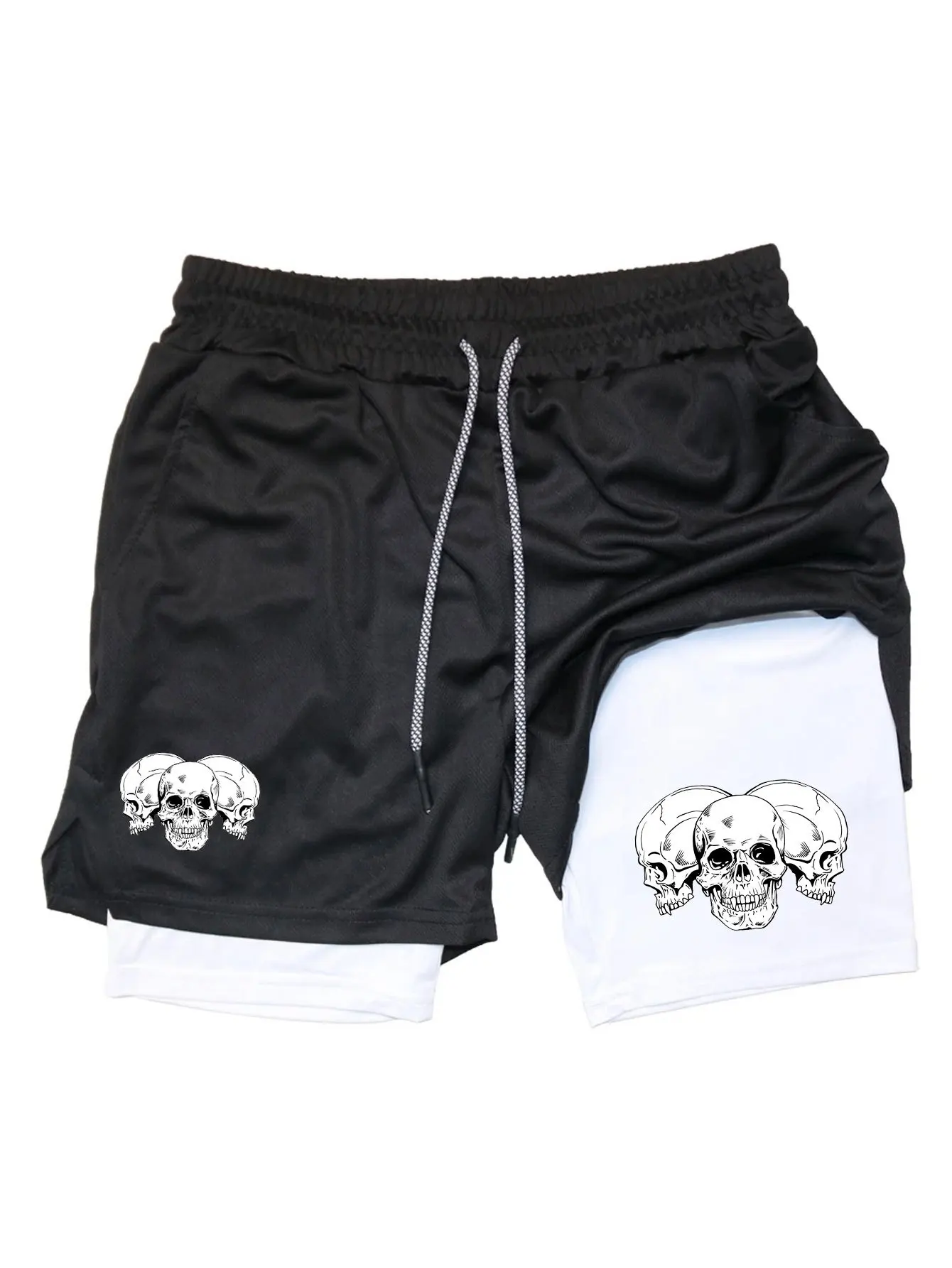 

Men's Quick-drying Double-layer Skull Print Shorts Breathable and Sweat-wicking A Must-have for Fitness and Exercise