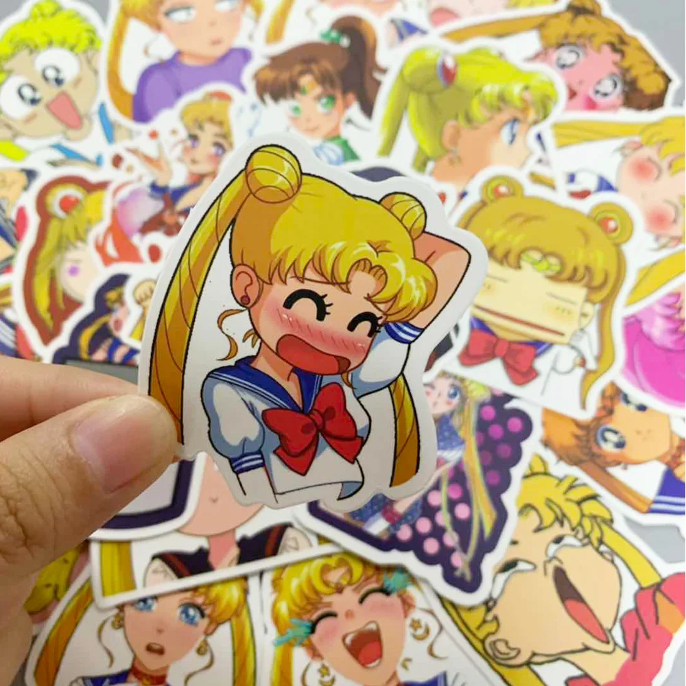 50Pcs Anime Sailor Moon Stickers Kawaii Girls DIY Luggage Water Bottle Phone Book Case Waterproof Cartoon Sticker Kids Gift Toy