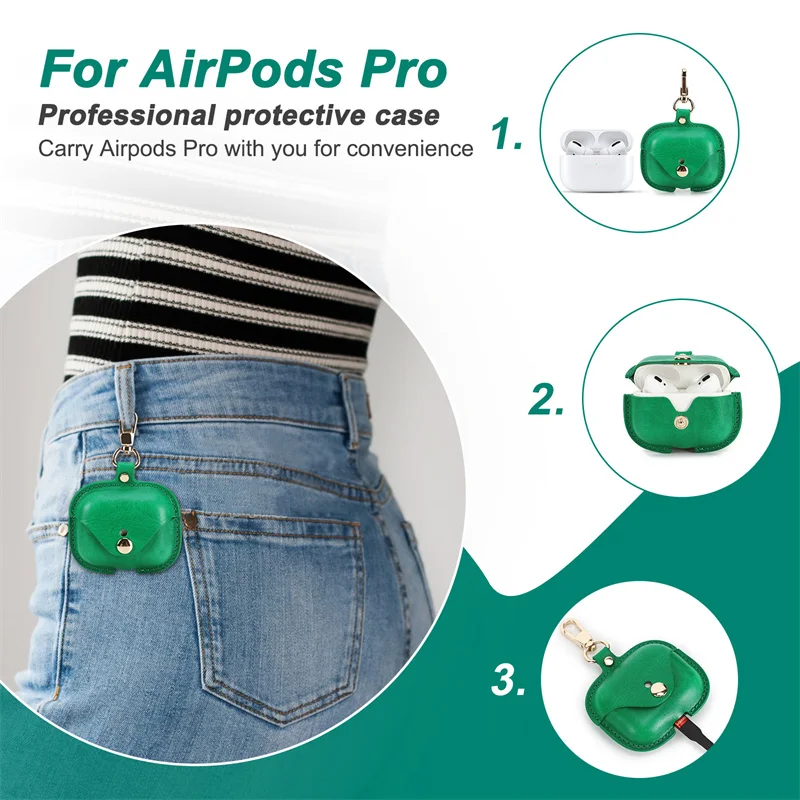 ソフトレザーAirPodProケース,Appleイヤホン用ケース,キーリング付き,Apple用ワイヤレス充電