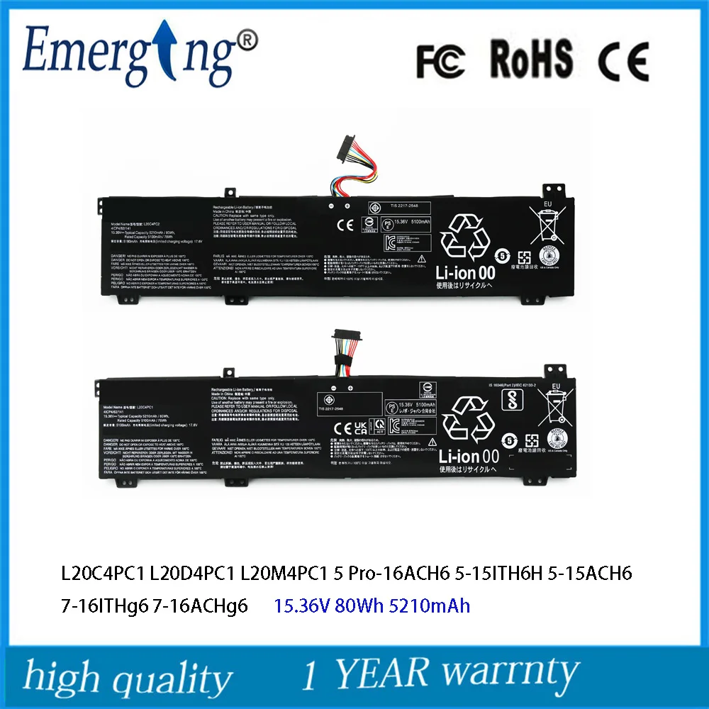 15.36V 80Wh Battery L20C4PC1 L20D4PC1 L20M4PC1 For Lenovo Legion 5 Pro-16ACH6 5-15ITH6H 5-15ACH6 7-16ITHg6 R9000P  R7000P 2021