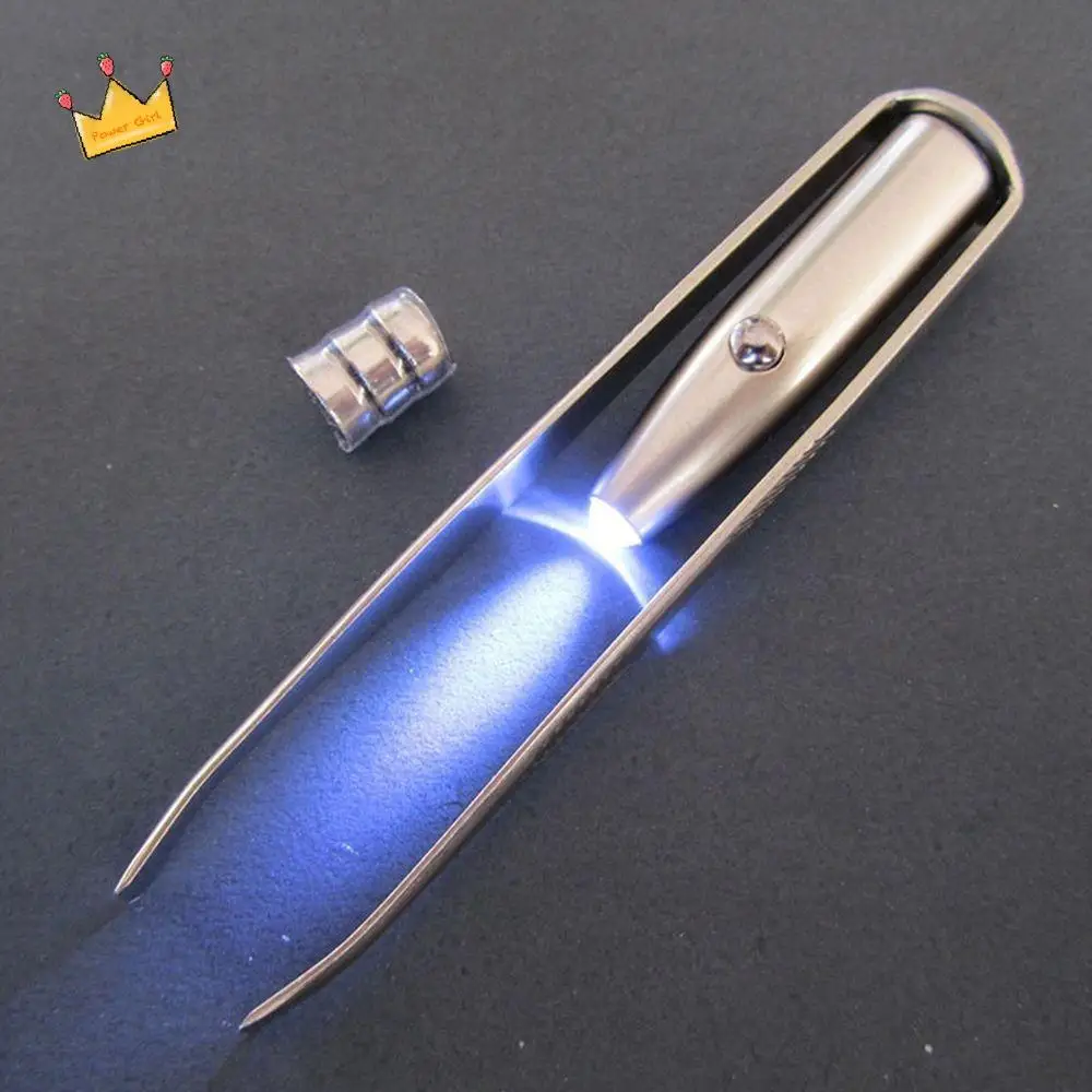 Rimozione pratico strumento in acciaio inossidabile con batteria Bellissimo pinzetta per ciglia con trucco a luce LED