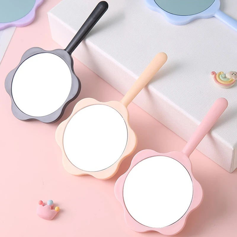 Cute Flower Handheld Mirror DIY Handheld Makeup Mirror Portable Makeup Student Small Mirror Creative Handle Mirror
