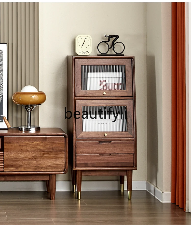 

Скандинавский боковой шкаф для телевизора из массива дерева, североамериканский черный орех, комод для хранения в гостиной, винный шкаф