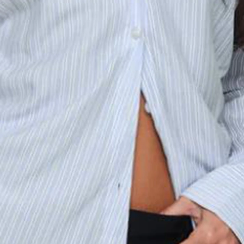 

Women Striped Blouse Side Ruched Long Sleeve Collared Button-Up Shirts For Daily Wear Outdoor Activity Streetwear