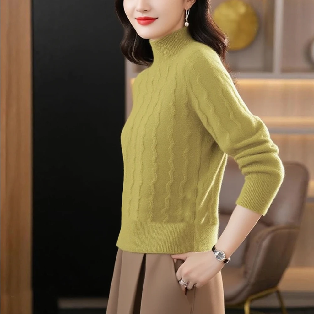 

Толстая теплая рубашка с волнистым узором, пуловер, женский осенне-зимний свитер с высоким воротником, черный, красный, кофейный, повседневный трикотаж, верхняя одежда