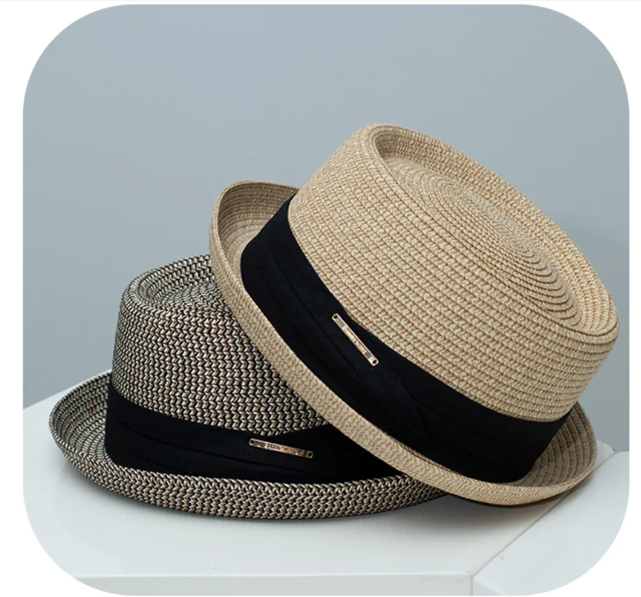 Men's Pork Pie Hat Summer Straw Hat British Trilby straw hat Fedora Breathable Beach Sun Hat Handwoven Straw Panama hat Cuban