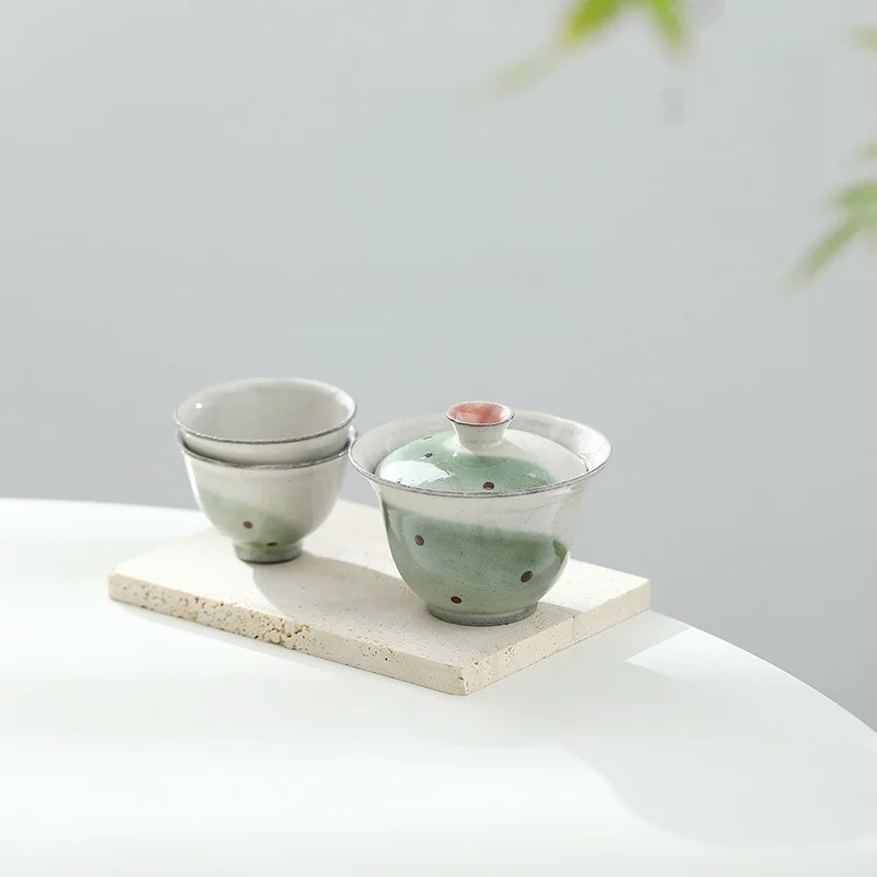 Wabi Sabi Unglazed Coarse Pottery Tea Set Slip Trailed Teacup Fair Cup Strainer Rustic Household Tea Room Office Decor Gift