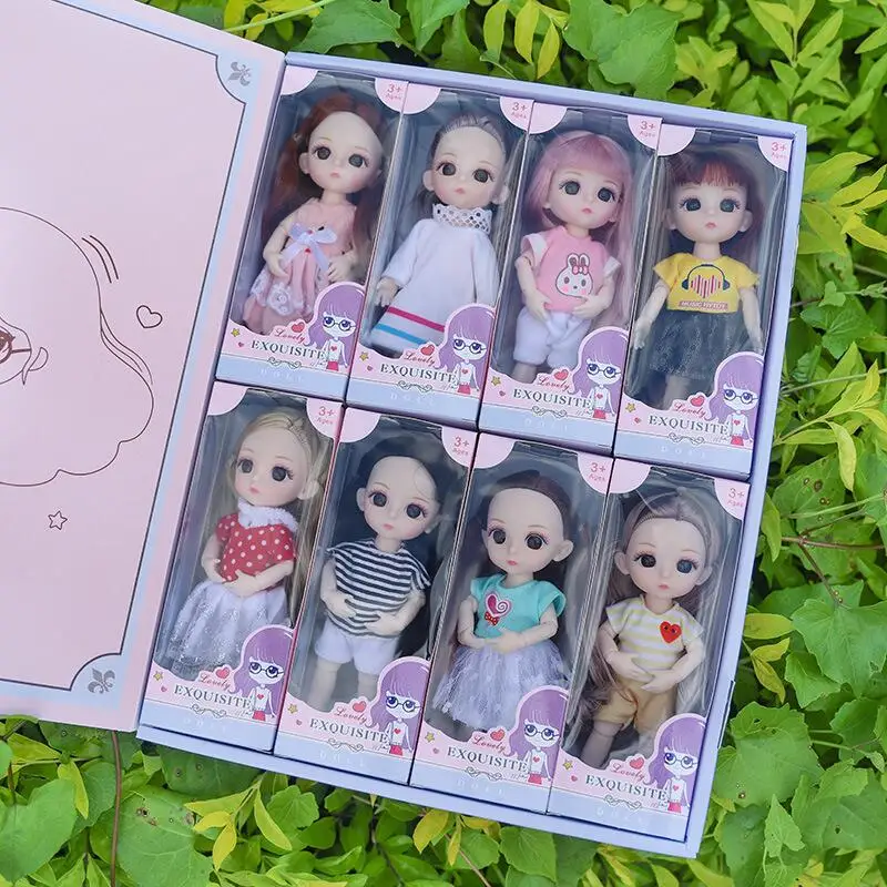 8 Pieces / set Of 16cm Girl Doll 1/12 BJD Mini 13 Joint Movable Doll Exquisite Box Packaging DIY Fashion Dress Up Birthday Gift