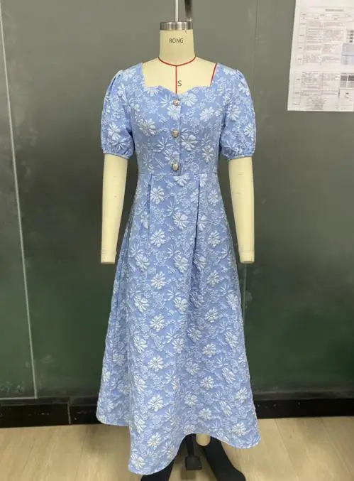 

Womens Dresses 2025 Spring Summer New Solid Color Temperament Daisy Relief Short Sleeved Casual Versatile A-Line Long Dress