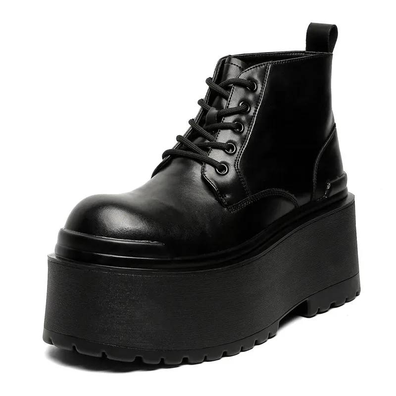 Men Height Increasing Platform Boots Quality Casual Leather Boots Punk Gothic Style Chunky Boots Lace Up Men Ankle Booties Botas