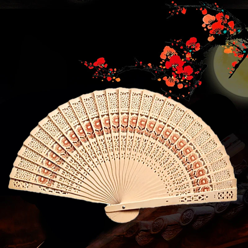 1pcs Hand-made Folding Fashion Hand Hollow Bamboo Fan Party Wedding Wooden Hollow Decor Carved Living Room Decorations