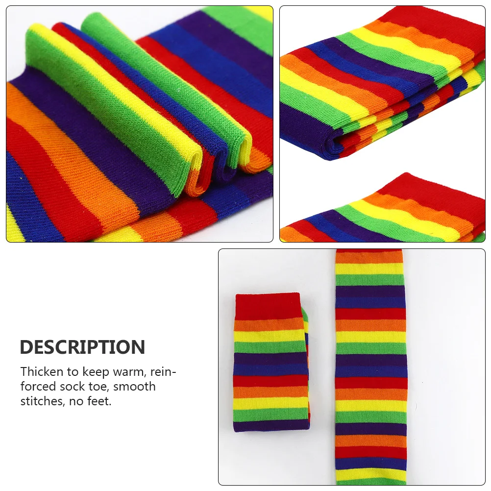 

2Pairs Cotton Kids Socks Rainbow Striped Warm Children Stockings Thickened Elastic Comfortable Sweat Wicking Socks for Winter