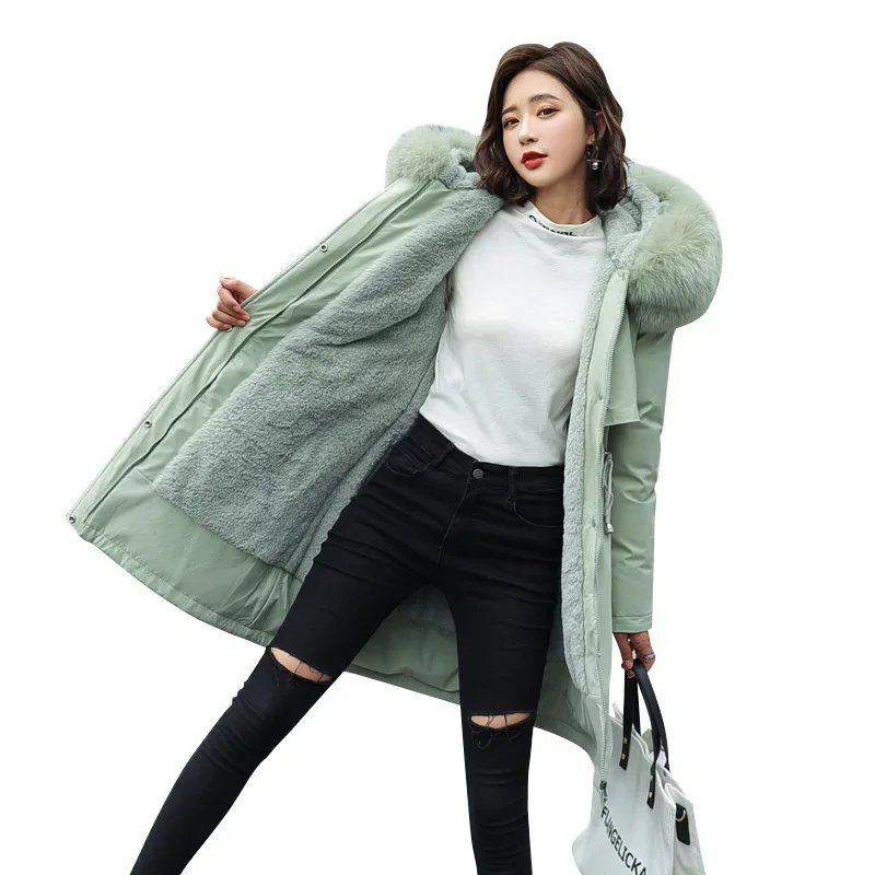 Women\'s Parkas Coat Commuting Style 2023 Winter New Fur Collar Plush Cotton Coat Long Zipper Women Clothing Autumn Winter Khaki